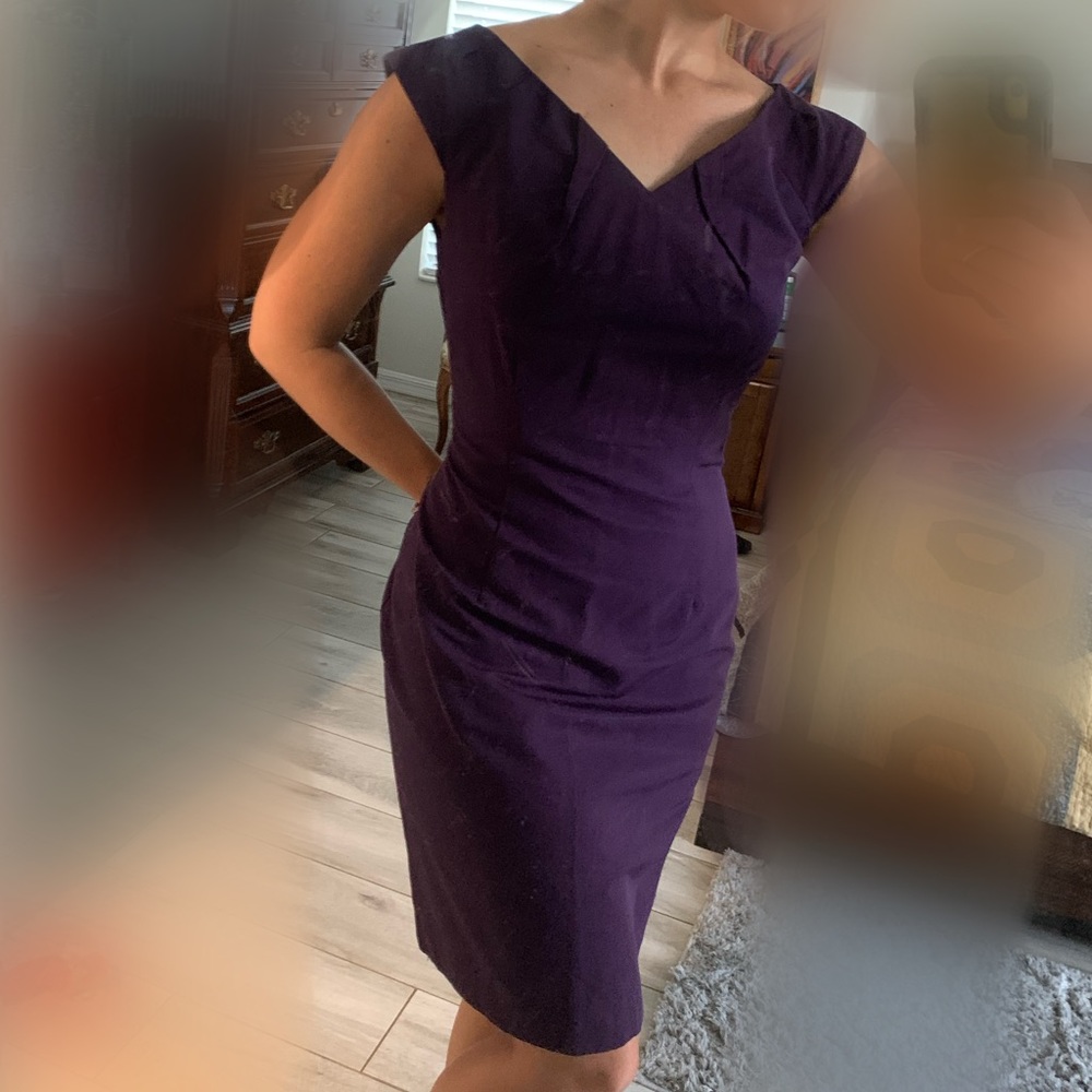 Purple Dress Pleated Collar Detail Midi Dress, 8